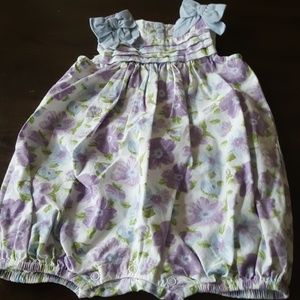 Janie and jack blue flowered Sunsuit dressy bow 6M